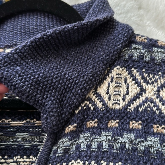 MOTHERHOOD Tribal Style Knit Cardigan Sweater Zip Up Blue Beige Size Large - Picture 16 of 17
